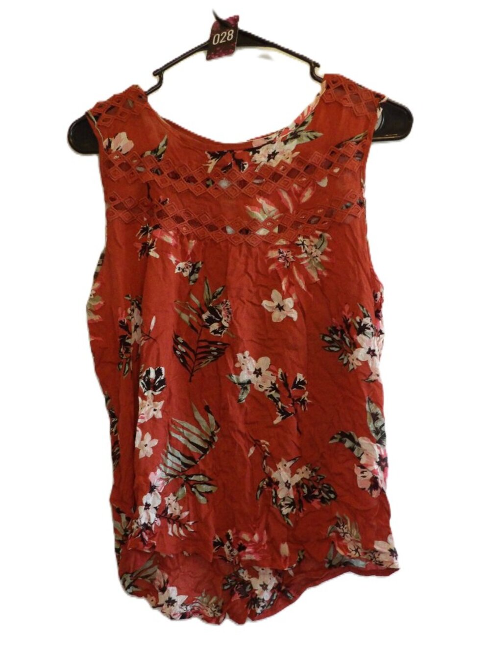 Maurices, NWT rust orange floral sleeveless blouse (Women's Medium)